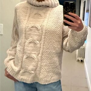 Seven7 Tan Chunky Knit Cowl Neck Sweater L Cozy Oversized